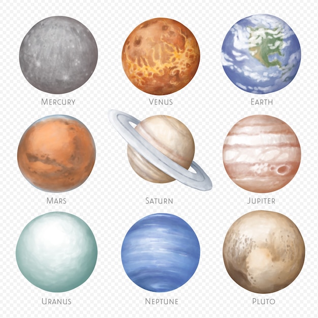 Isolated planets hand-drawn isolated