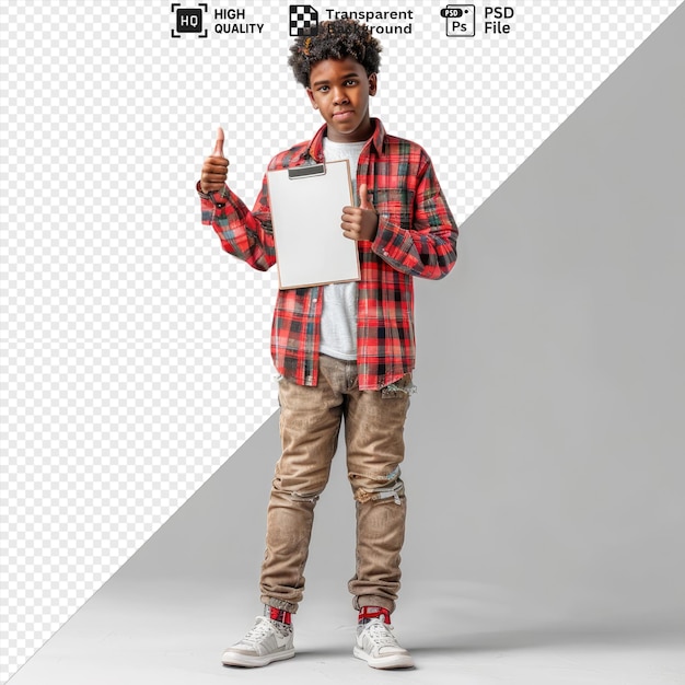 isolated pleased showing thumbs down young african american male holding clipboard and pointing at the camera png