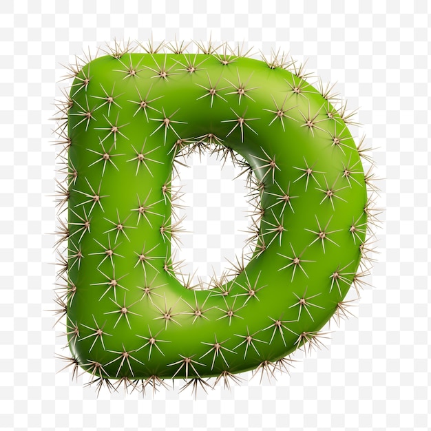 PSD isolated psd file 3d render of alphabet letter d made of green cactus