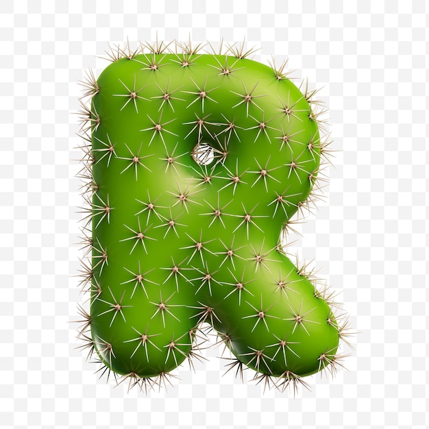 Isolated PSD file 3d render of alphabet letter r made of green cactus