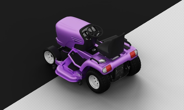 Isolated purple Titanium Metal Matte Modern Lawn Mower from Top Left Rear View