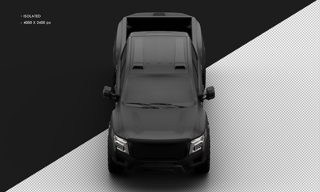 Isolated Realistic Black Pickup Truck from Top Front View