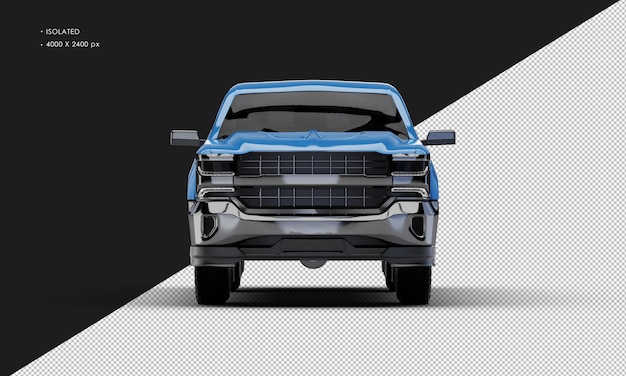 Isolated Realistic Blue Double Cabin Pickup Truck from Front View