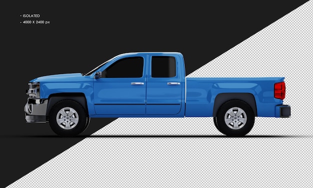 Isolated Realistic Blue Double Cabin Pickup Truck from Left Side View