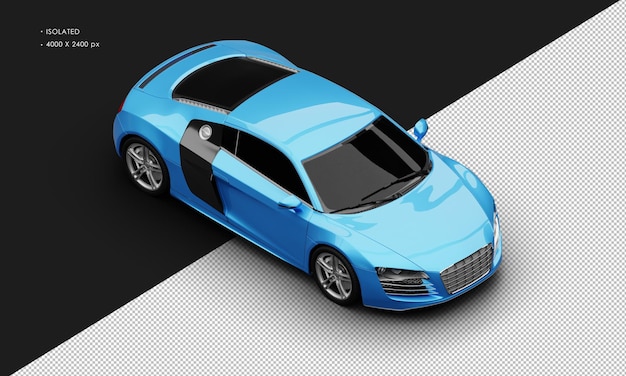 Isolated Realistic Blue Luxury Elegant Modern Sport Car From Top Right Front View