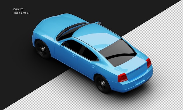 Isolated Realistic Blue Modern Muscle Sport Sedan Car From Top Left Rear View