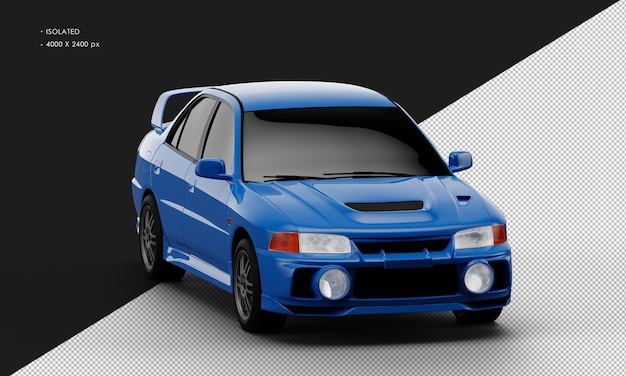 Isolated Realistic Blue Sport Racing Car from Right Front Angle View