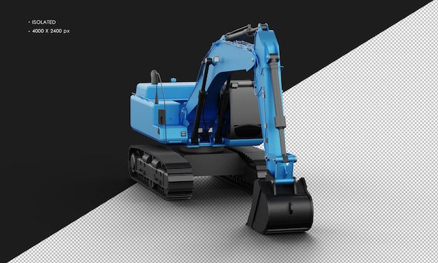 Isolated Realistic blue Titanium Metal Matte Excavator Machine from Right Front Angle View