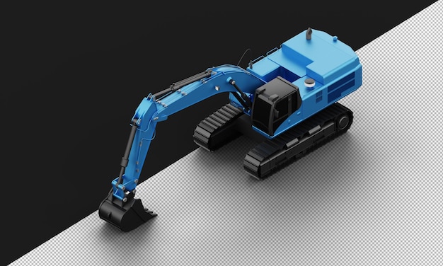 Isolated Realistic blue Titanium Metal Matte Excavator Machine from Top Left Front View