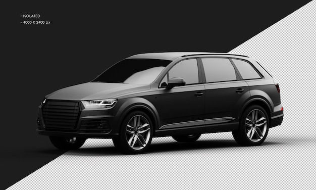 Isolated Realistic Dark Metal Matte Black Sport Elegant SUV Car from Left Front View