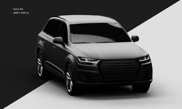 Isolated Realistic Dark Metal Matte Black Sport Elegant SUV Car from Right Front Angle View