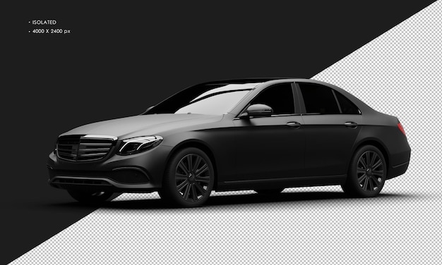 Isolated Realistic Elegant Black Matte Sedan Luxury City Car from Left Front View