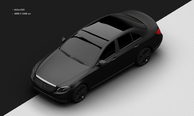 Isolated Realistic Elegant Black Matte Sedan Luxury City Car from Top Left Front View