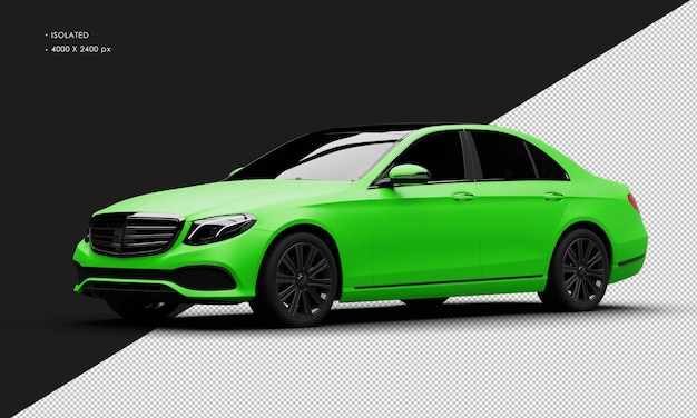 Isolated Realistic Elegant green Matte Sedan Luxury City Car from Left Front View