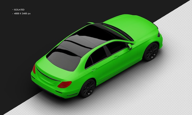 Isolated Realistic Elegant green Matte Sedan Luxury City Car from Top Right Rear View