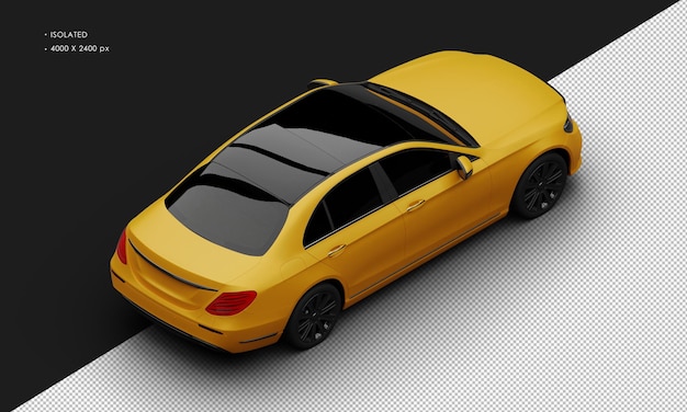 Isolated Realistic Elegant orange Matte Sedan Luxury City Car from Top Right Rear View