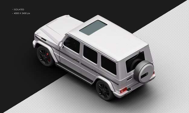 Isolated Realistic Elegant Shiny Titanium white Luxury SUV Car from Top Left Rear View