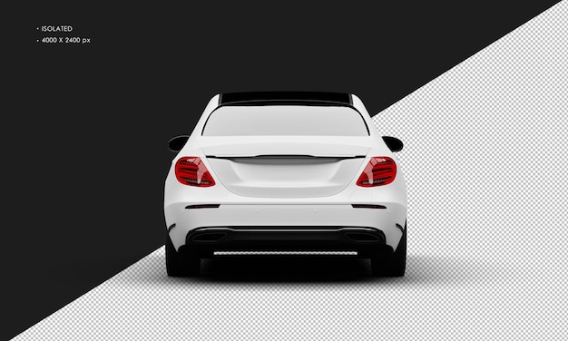 Isolated Realistic Elegant white Matte Sedan Luxury City Car from Rear View