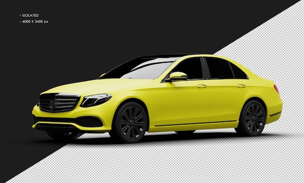 Isolated Realistic Elegant yellow Matte Sedan Luxury City Car from Left Front View