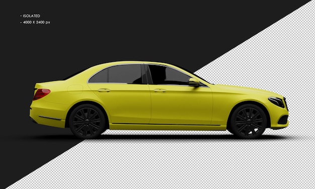 Isolated Realistic Elegant yellow Matte Sedan Luxury City Car from Right Side View