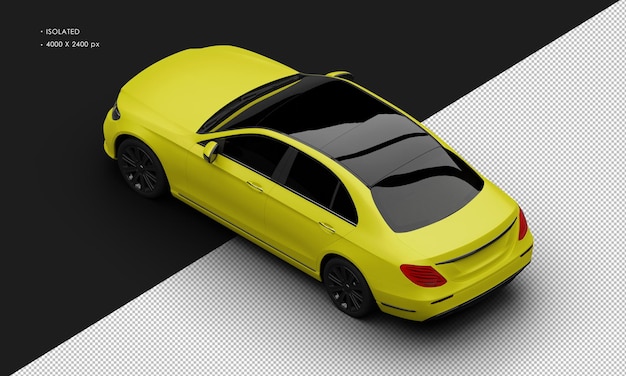 Isolated Realistic Elegant yellow Matte Sedan Luxury City Car from Top Left Rear View