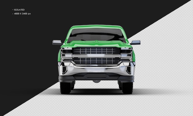 Isolated Realistic Green Double Cabin Pickup Truck from Front View