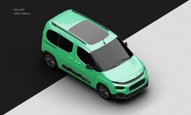 Isolated Realistic Green Luxury Elegant Modern Van Car From Top Right Front View