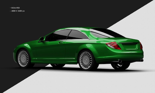 Isolated Realistic green Metallic Luxury City Sedan Car from Left Rear View