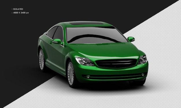 Isolated Realistic green Metallic Luxury City Sedan Car from Right Front Angle View