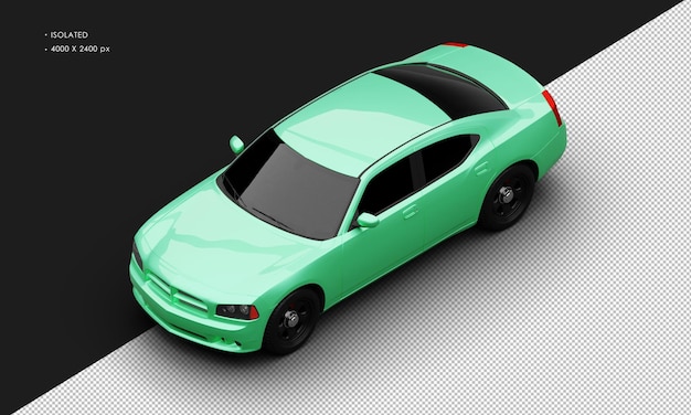 Isolated Realistic Green Modern Muscle Sport Sedan Car From Top Left Front View