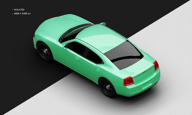 Isolated Realistic Green Modern Muscle Sport Sedan Car From Top Left Rear View