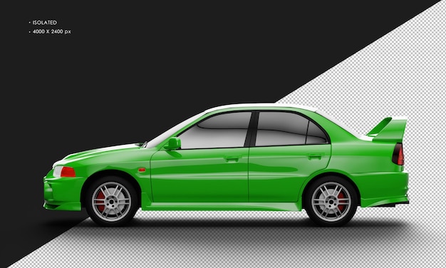 Isolated Realistic Green Sport Racing Car from Left Side View