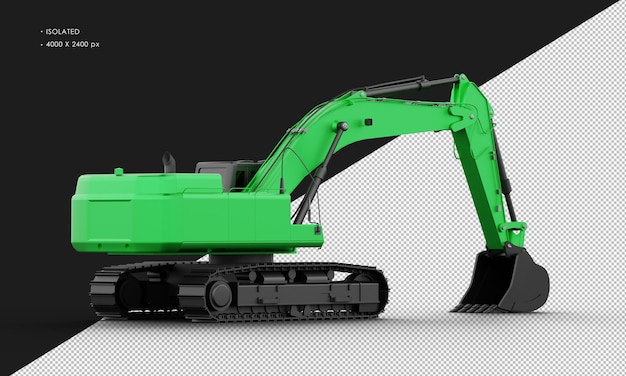 Isolated Realistic green Titanium Metal Matte Excavator Machine from Right Rear View