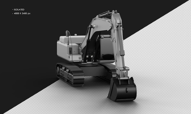 Isolated Realistic grey Titanium Metal Matte Excavator Machine from Right Front Angle View