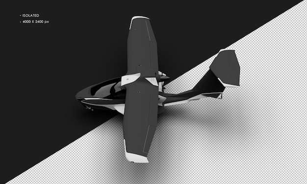 Isolated Realistic Matte Black Amphibious Light Sport Aircraft Plane From Top Left View