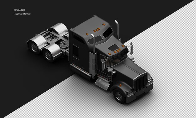 Isolated Realistic Matte Black Heavy Duty SemiTrucks Car From Top Right Front View