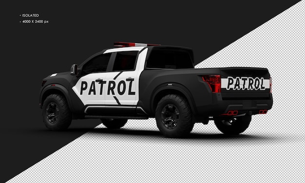 Isolated Realistic Matte Black Patrol Pickup Truck Car From Left Rear View