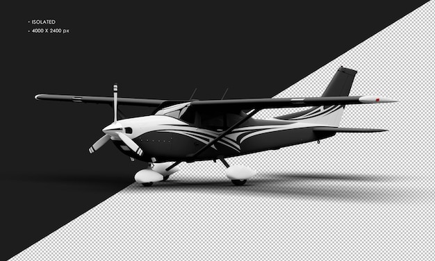 Isolated Realistic Matte Black Single Engine Propeller Light Airplane from Left Front View