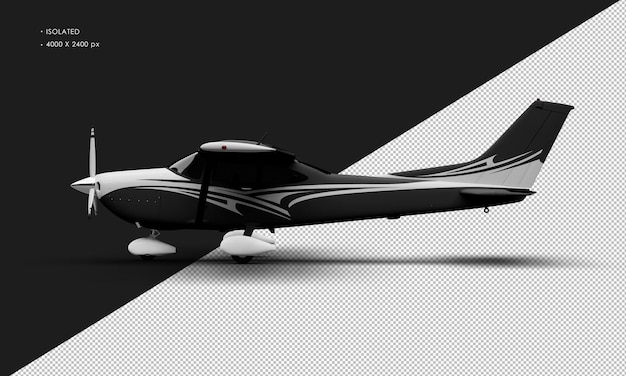 Isolated Realistic Matte Black Single Engine Propeller Light Airplane from Left Side View