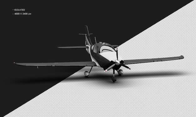 Isolated Realistic Matte Black Single Engine Propeller Low Wing Light Airplane from Right Front Angl