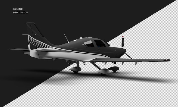 Isolated Realistic Matte Black Single Engine Propeller Low Wing Light Airplane from Right Rear View