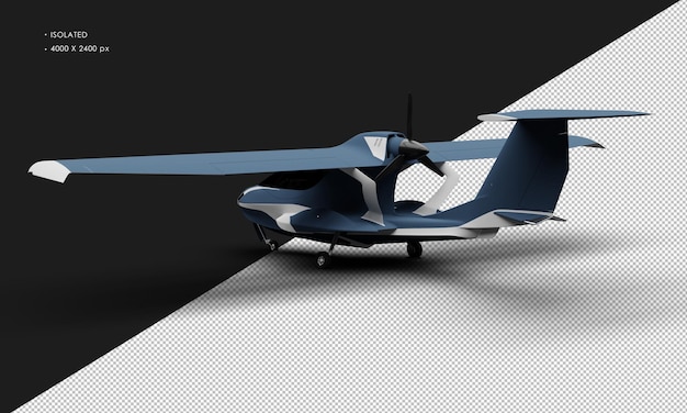 Isolated Realistic Matte Blue Amphibious Light Sport Aircraft Plane From Left Rear View