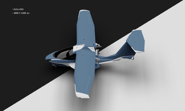 Isolated Realistic Matte Blue Amphibious Light Sport Aircraft Plane From Top Left View