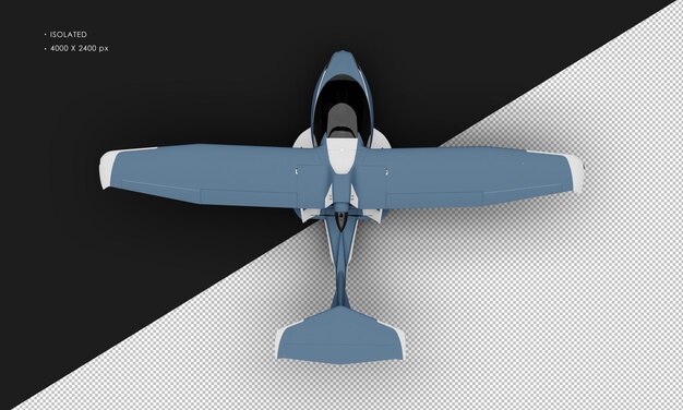 Isolated Realistic Matte Blue Amphibious Light Sport Aircraft Plane From Top View