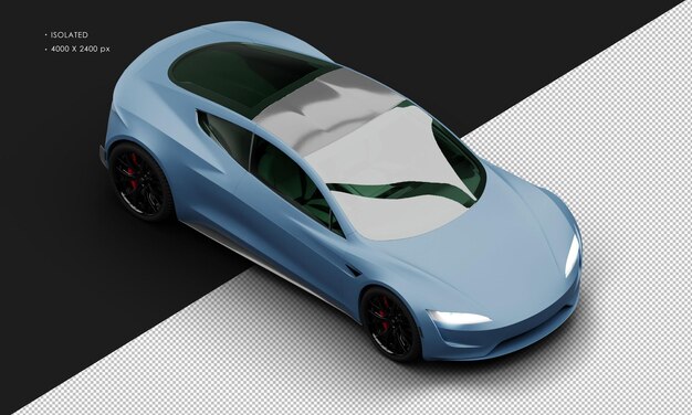 PSD isolated realistic matte blue electric performance super sport car from top right front view