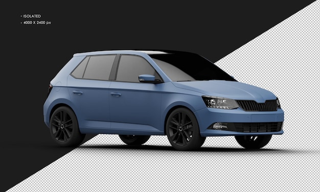 Isolated Realistic Matte blue Elegant Modern City Car from Right Front View