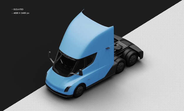 Isolated Realistic Matte Blue Fully Electric Semi Truck Car From Top Left Front View