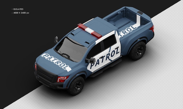 Isolated Realistic Matte Blue Patrol Pickup Truck Car From Top Left Front View