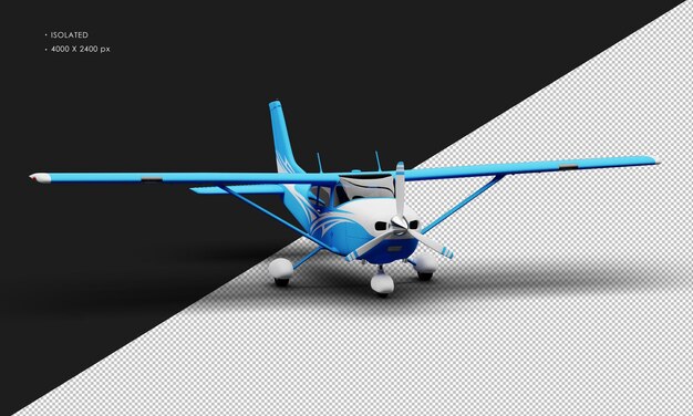 Isolated Realistic Matte blue Single Engine Propeller Light Airplane from Right Front Angle View