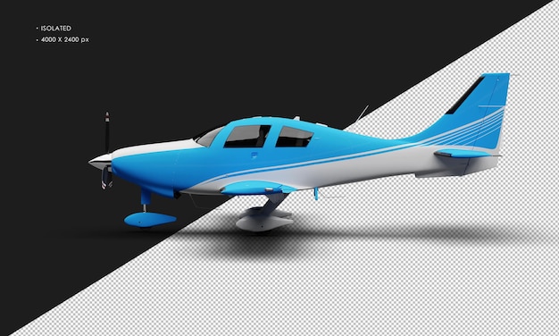 Isolated Realistic Matte blue Single Engine Propeller Low Wing Light Airplane from Left Side View